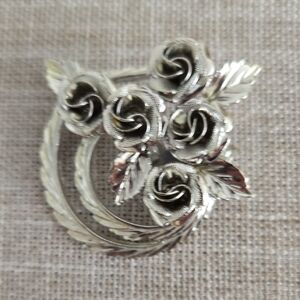 Vintage Coro Signed Silver Rose Cluster Brooch